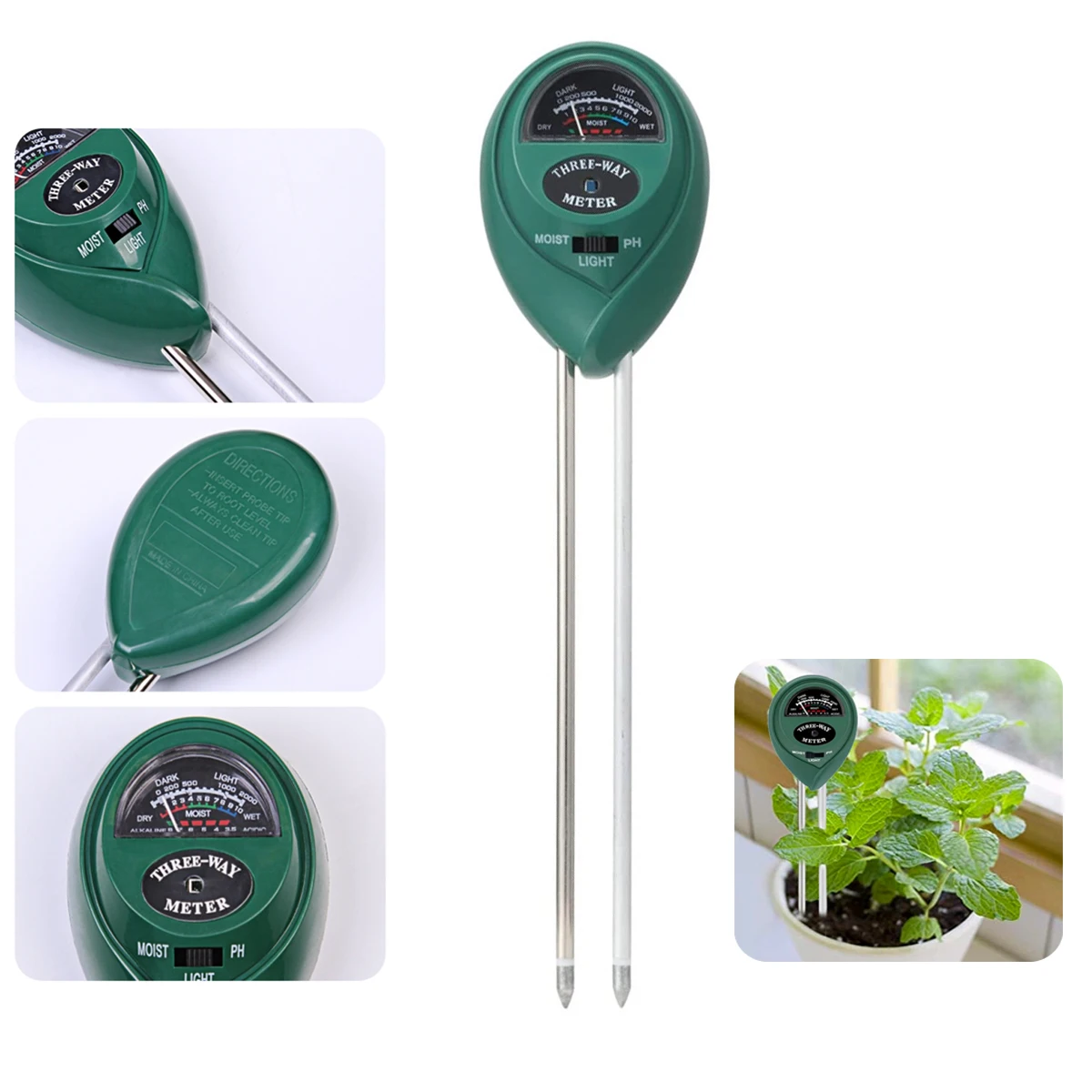 3-in-1 Bodem Detector Tuin Kasplant Bloem Groente Bodemvochtmeter Lichtintensiteit Vochtigheidsmeter pH Meter 1Pc