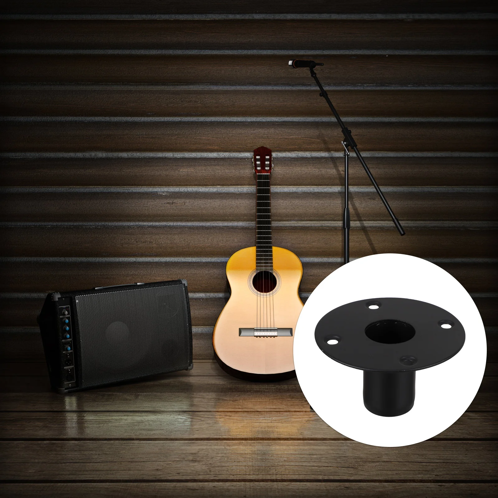 

1 pc Speaker Iron Base Stands Strong Load-bearing Black Spray Wear-resistant Flat Bottom Screw Holes Stable Placement
