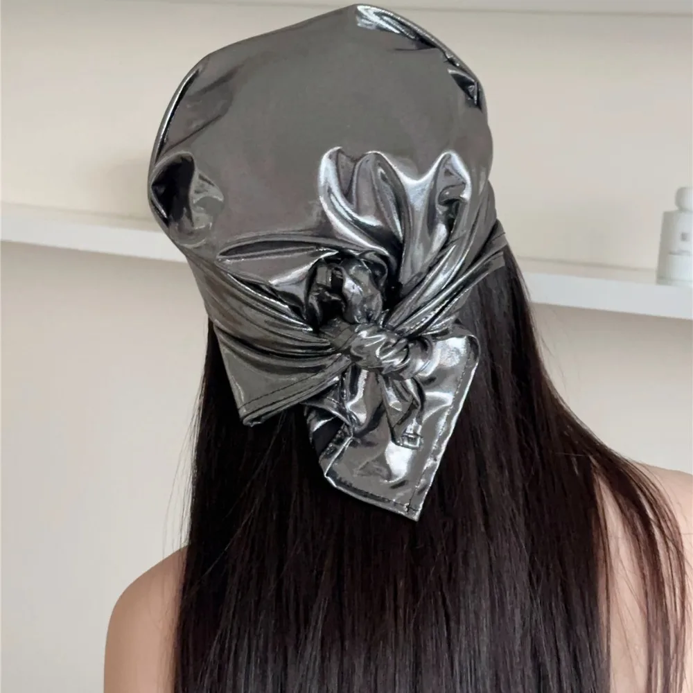 Y2K Liquid Silver Hair Scarf Soft Wrap Hip Hop Laser Color Hair Band Slender Scarf Headband Punk Bandana Streetwear