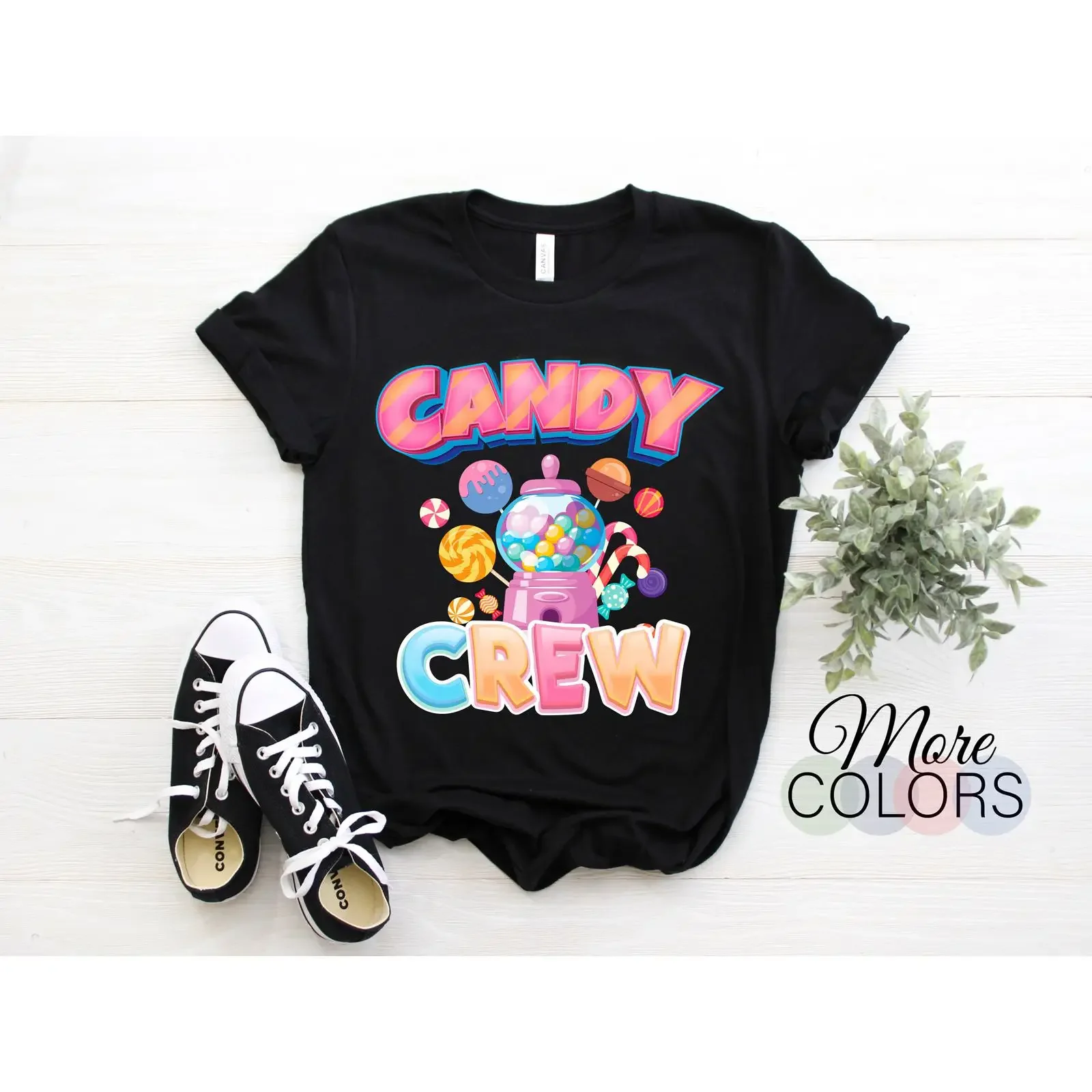 Candy Crew T Shirt Lollipop Sweet Tooth Lover Shop Group Halloween Christmas Birthday Party Casual Top vintage Washed Versatile