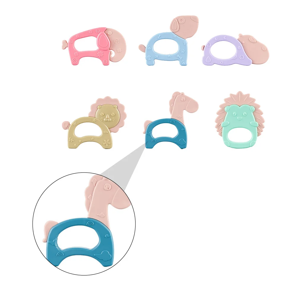 신생아를위한 6pcs 동물 모양 치아 발육기 유아 치아 연삭 도구 감각 발달 손 잡기 어금니 도구