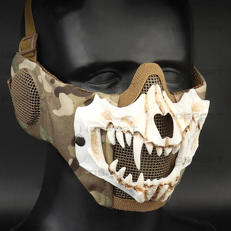 

Airsoft Masks Adjustable Half Face Mask Steel Mesh Tactical Lower For Hunting Paintball Cs Shooting Motorcycle Cosplay Boys Gift
