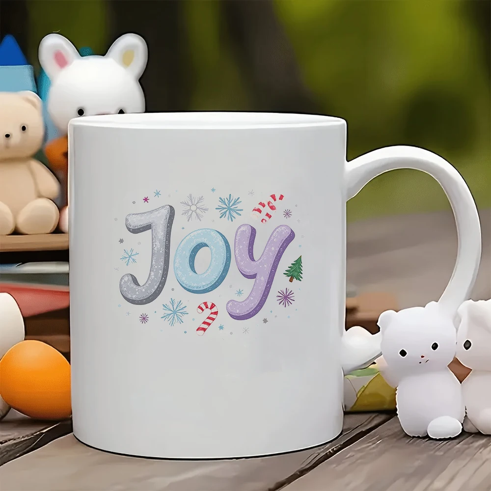 

11oz Shiny Joy Mug + Creative Christmas Sticker + Snowflake Candy Stick Kids Cup Perfect Home & Office Gift