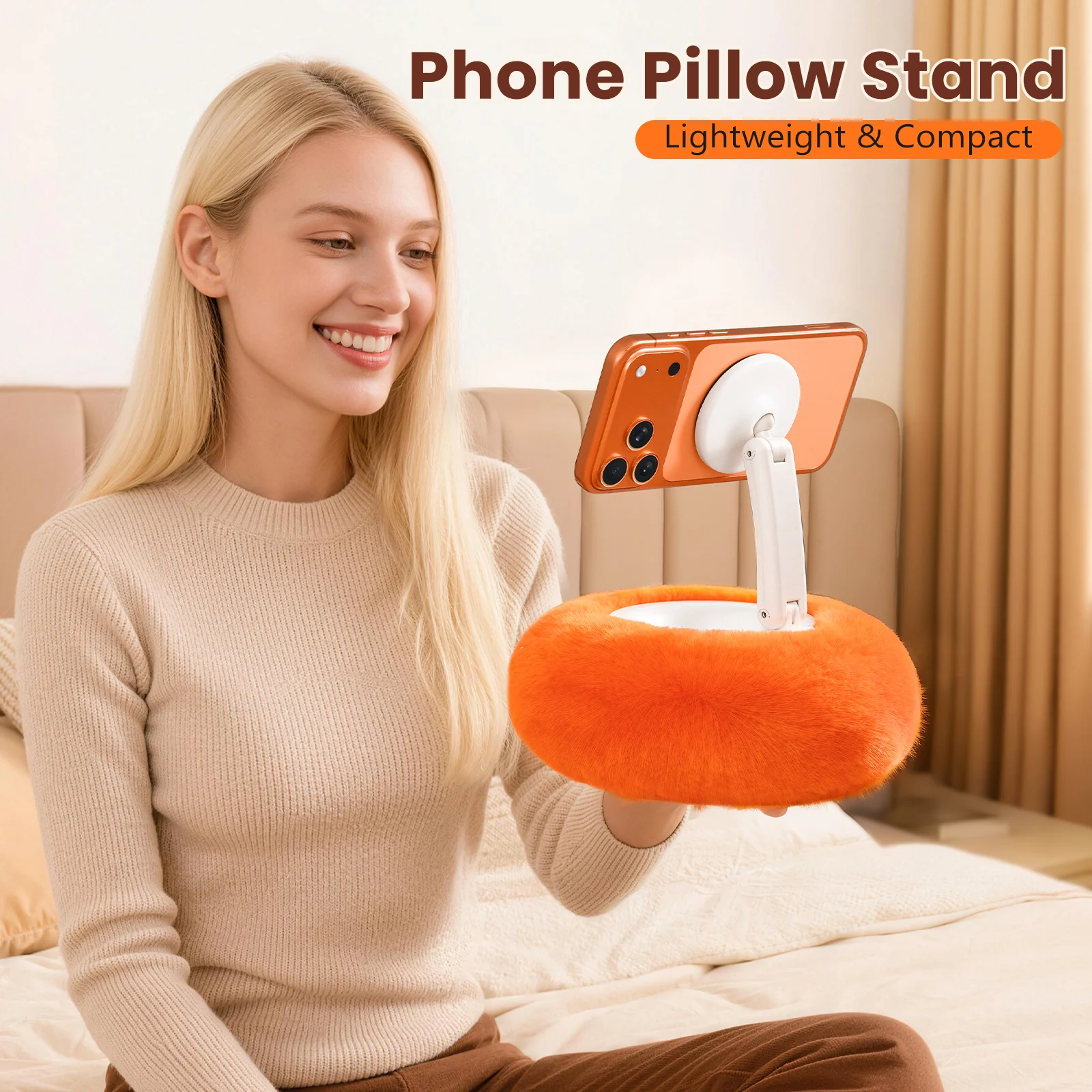 

Oatsbasf Magnetic Phone Pillow Stand Adjustable Phone Holder w/ Storage Bowl Phone Holder for Bed/Desk/Sofa for 4-7in Device