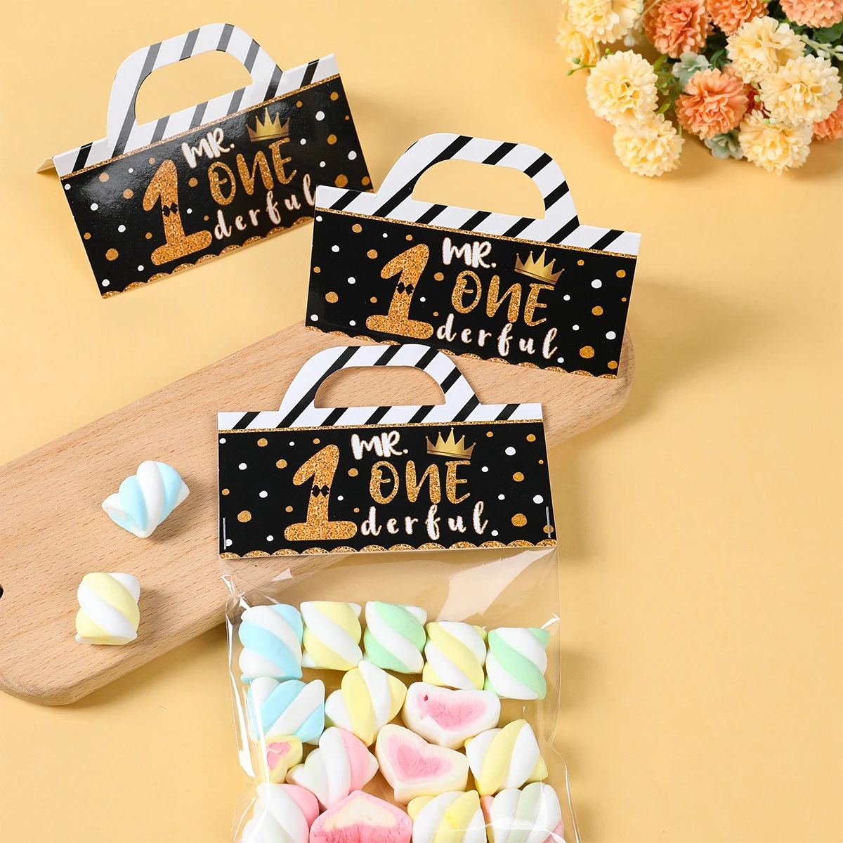 Gold Black Treat Bag Topper Birthday Party Decoration 1st 18th 21th 30th Birthday Party Suppplies Birthday Candy Cookie Bags