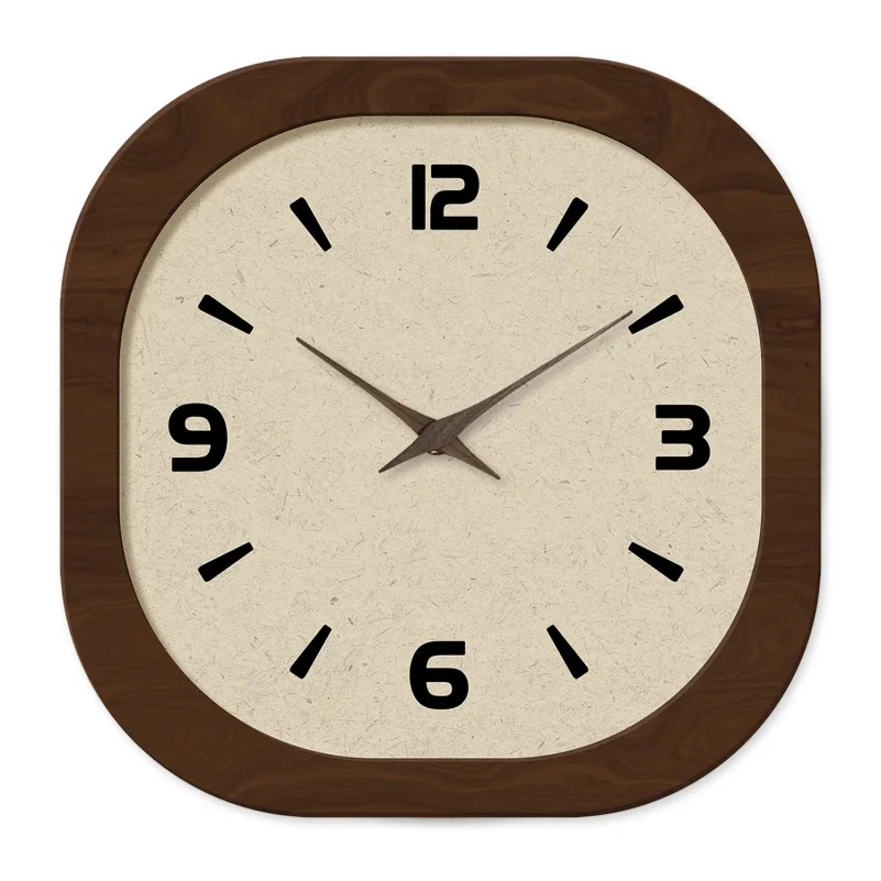 Retro Cream Crystal Porcelain Square-Shaped Simple Pattern Wooden Wall Clock for Living Room, Bedroom, Kitchen