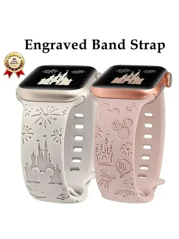 Silicone Bracelet For Mickey Disney Engraved Floral For Apple Watch Band 46mm 42mm 44mm 40mm 38mm Cute iWatch Series 10/9/8/7/6