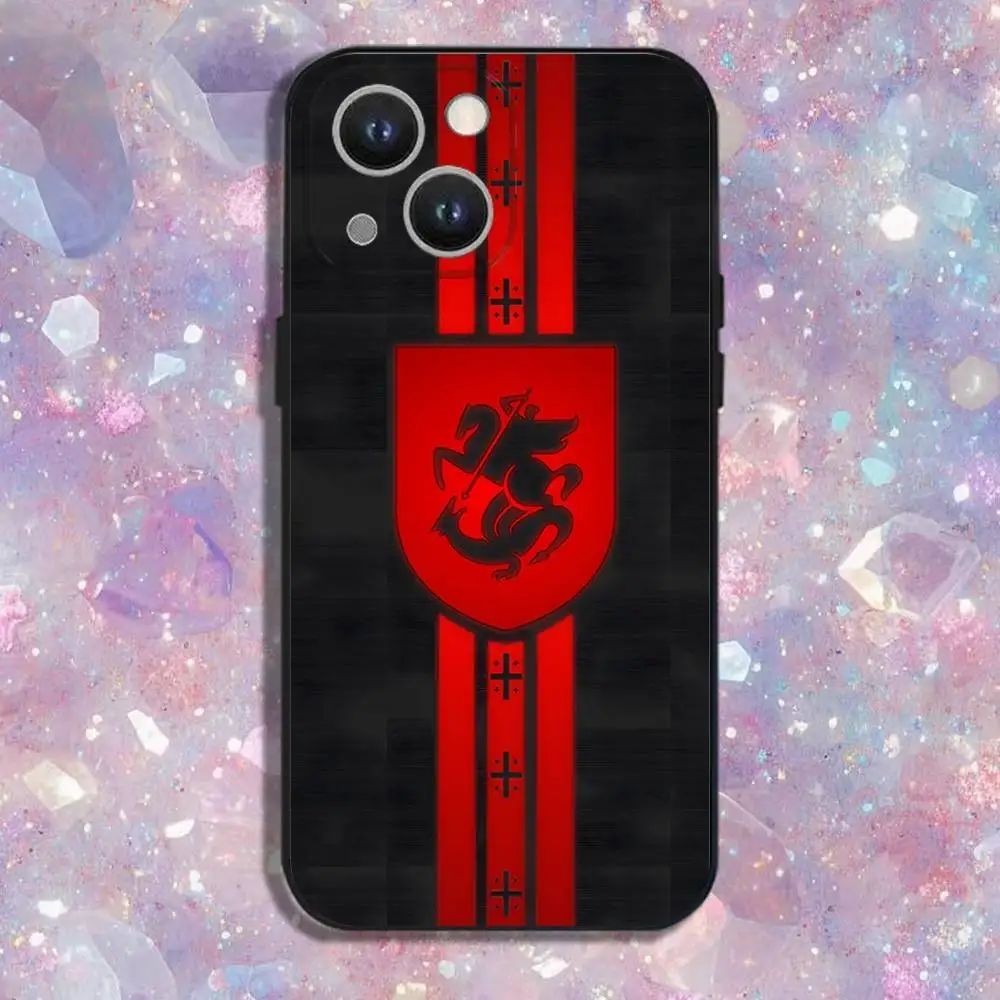 Georgia Flag Handyhülle für iPhone 17,16,15,14,13,12,11 Plus,Pro Max,XS,X,XR,SE,Mini,8,7,Weiche Silikon-Schutzhülle in Schwarz