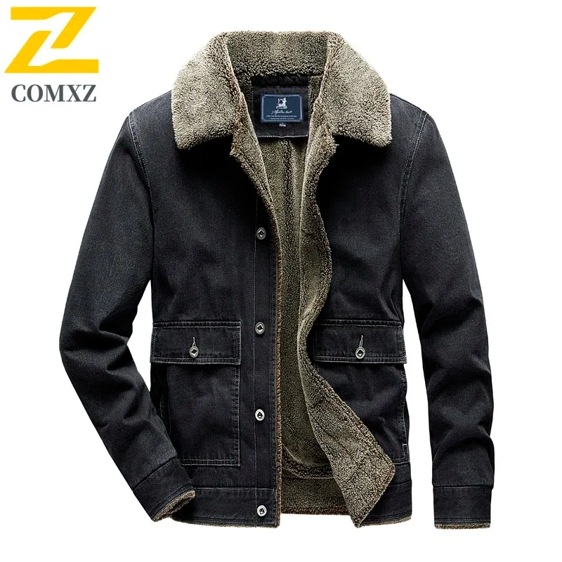Padded Denim Jacket Mens 2025 Winter New lambswool Thickened Casual Loose Retro Outdoor Travel Lapel Tops Male Fleece Warm Coat
