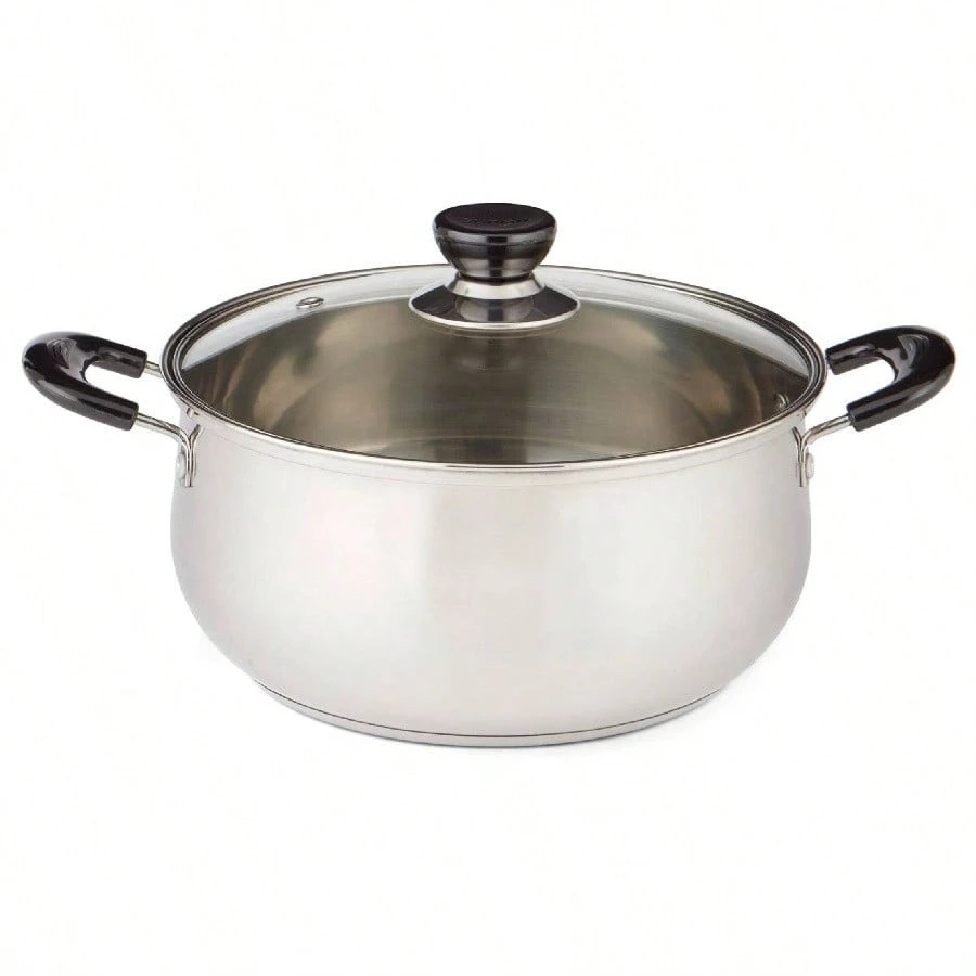

Кастрюля из нержавеющей стали 4,3QT со стеклянной крышкой, кастрюля 22 см, супы, индукционные совместимые соусы, приготовление блюд