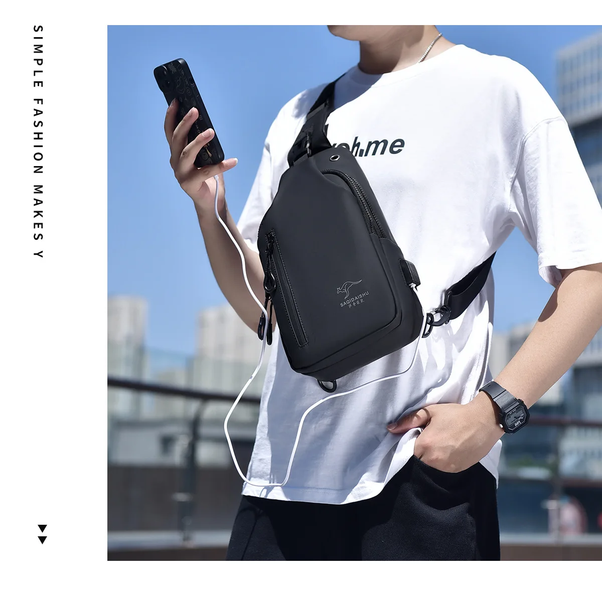 

Men's Oxford Crossbody Bag USB Chest Casual Waterproof Outdoor Travel Backpack Trendy Shoulder Bag for Men