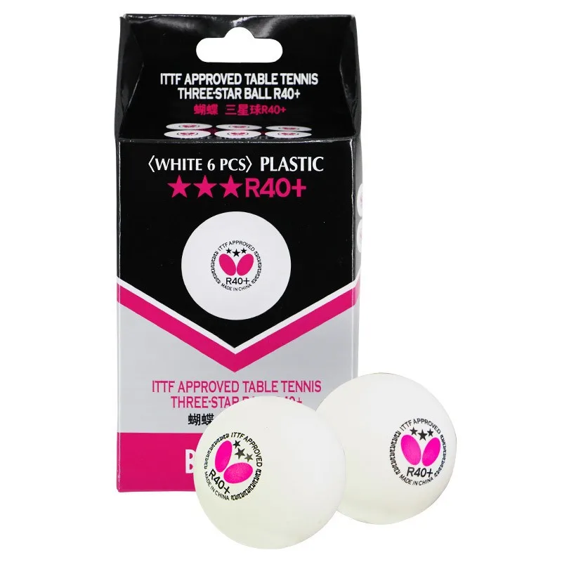 Butterfly three-star table tennis ball with 6 professional competition balls R40+white