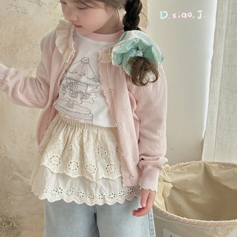 2025 New Lace Knitted Girls' Versatile Solid Color Children's Knitted Cardigan Spring Outdoor Stylish Coat