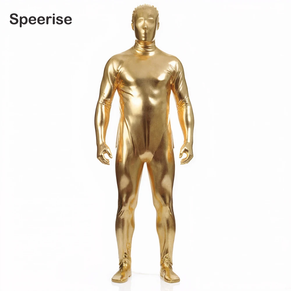 

Speerise для взрослых, зентай, блестящий металлический комбинезон из спандекса, мужской костюм на Хэллоуин, женский костюм для косплея, вечерние боди унисекс на молнии