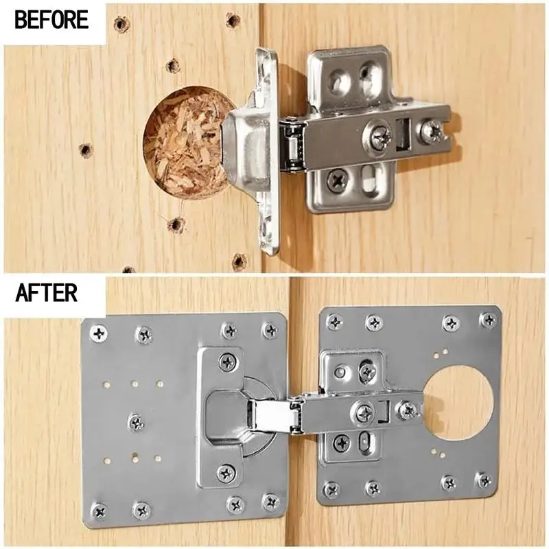 Stainless Steel Cabinet Hinge Repair Plates Rust Proof Easy Mount for Home Kitchen Cupboard Wardrobe Furniture Fixing