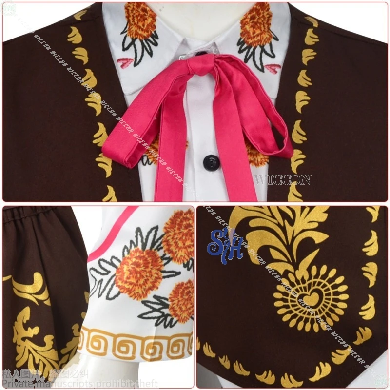 2025 حفلة الهالوين الحدث الأزياء التقليدية تأثيري أنيمي الميت القطيفة زهرة نمط الرجعية سترة جينز موحدة قميص السراويل #6