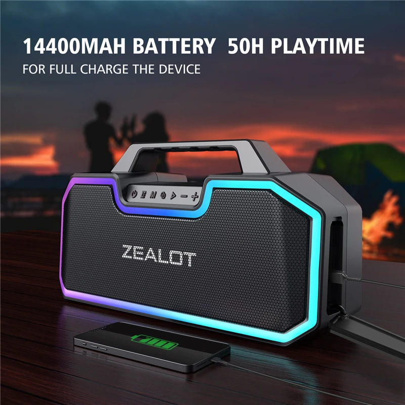 ZEALOT-S57 Портативный Bluetooth-динамик Громкий Bluetooth-динамик мощностью 60 Вт со стереозвуком, звуковая коробка высокой мощности, для вечеринки, на открытом воздухе