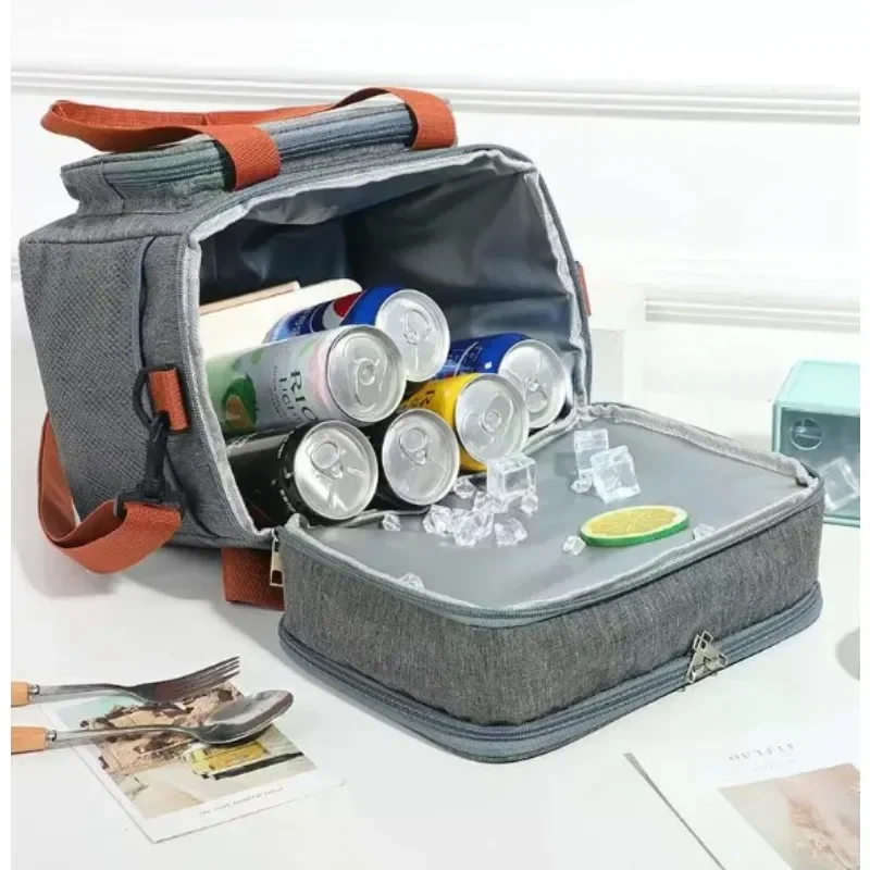 Hot Sale Large Capacity Square Insulated Lunch Box Thermal Bag Portable Crossbody Food Container for Office School Picnic