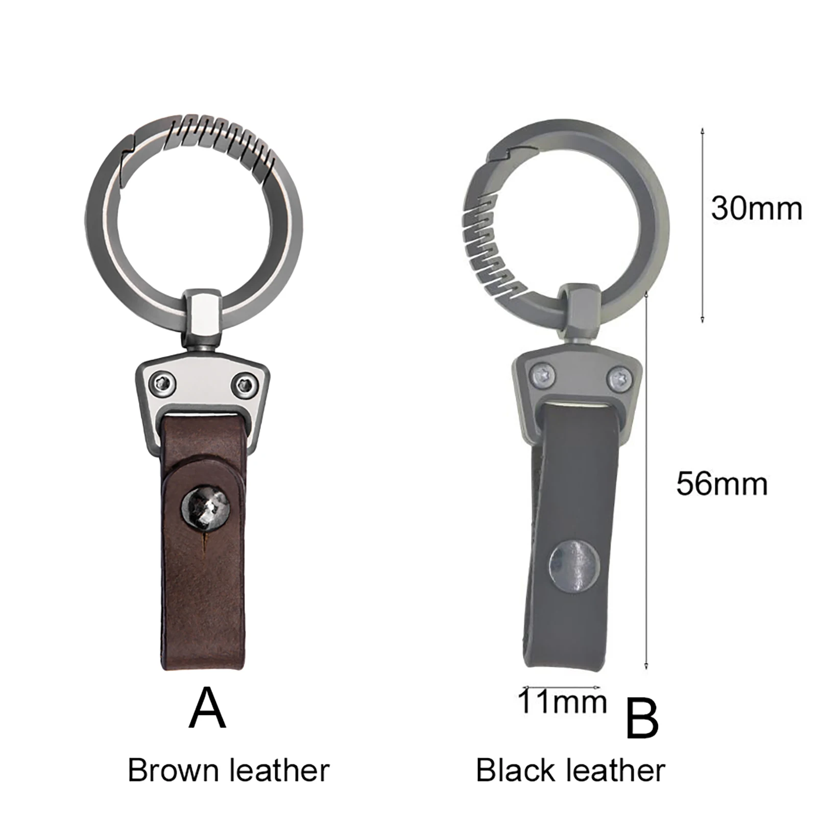 Luxury Black brown leather gray TC4 Ti round keychain Solid titanium snap spring Lock quick release Carabiner business  FOB EDC