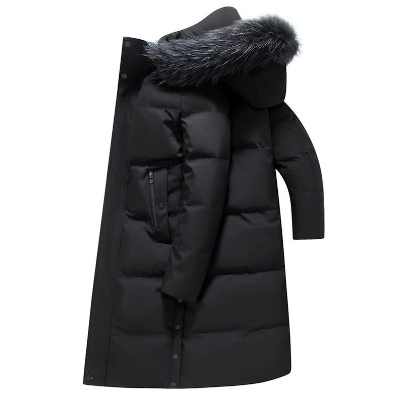 Knielange Daunen jacke für Männer Pelz kragen abnehmbarer Hut langer Daunen mantel Mann Winter puffer jacke Männer flauschige Jacke Parkas Frauen