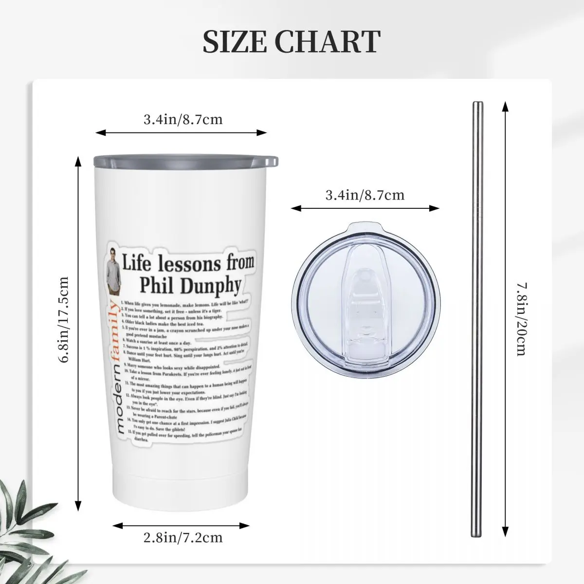 Life Lessons Phil Dunphy Stainless Steel Tumbler Vacuum Insulated Mug Thermal Cold Bottle Straws With Lid 20oz