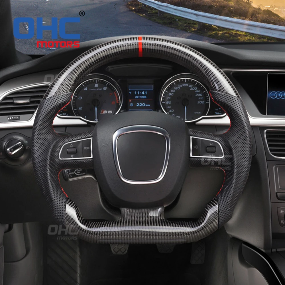 Car Steering Wheel For audis A3 A4 A5 B8 A6 Q5 Q7 2005 to 2011 100% Real Carbon Fiber Steering Wheel ohc motors