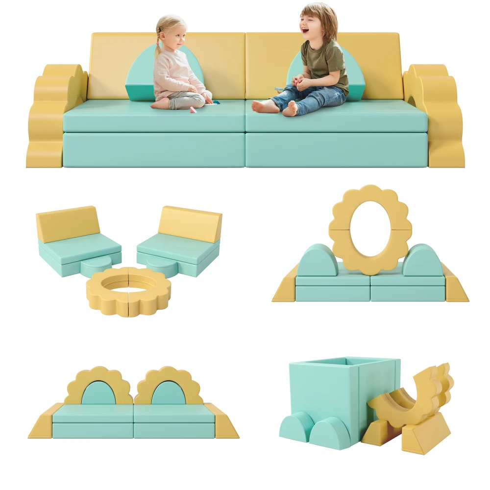 10PCS Kids Couch for Playroom, Baby Climbing and Crawl Foam Play Set, Foam Climbing Blocks Convertible Sofa ,Kids Play Couch