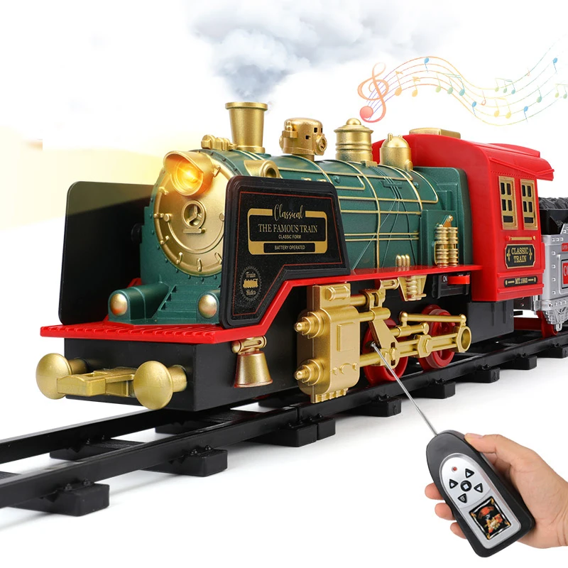 Remote Control Track Train Car Classical Simulation Water Steam Electric Railway Set Christmas Gift Educational Toy For Children