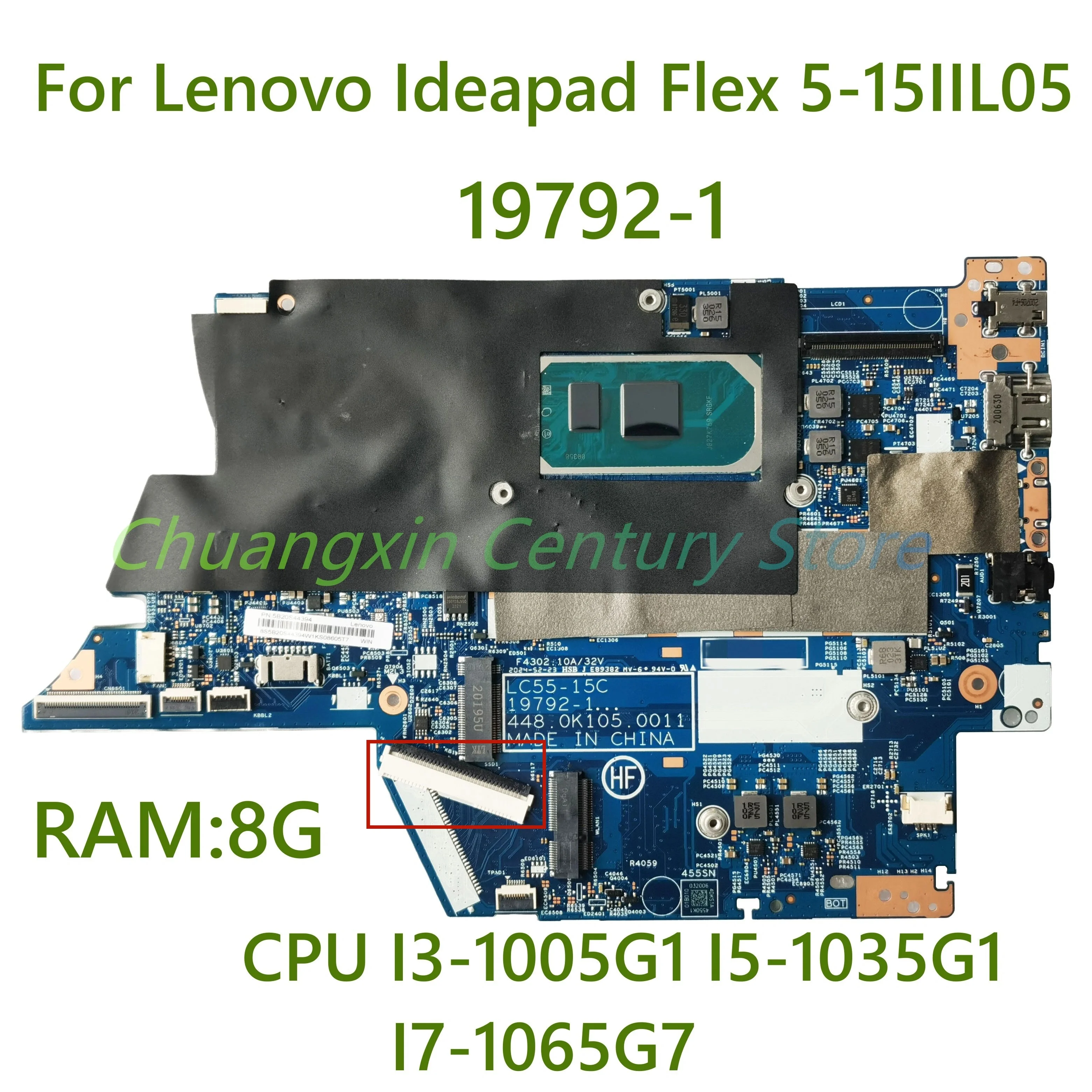 

19792-1 For Lenovo Ideapad Flex 5-15IIL05 Laptop Motherboard With I3-1005G1 I5-1035G1 I7-1065G7 CPU 8GB RAM Tested