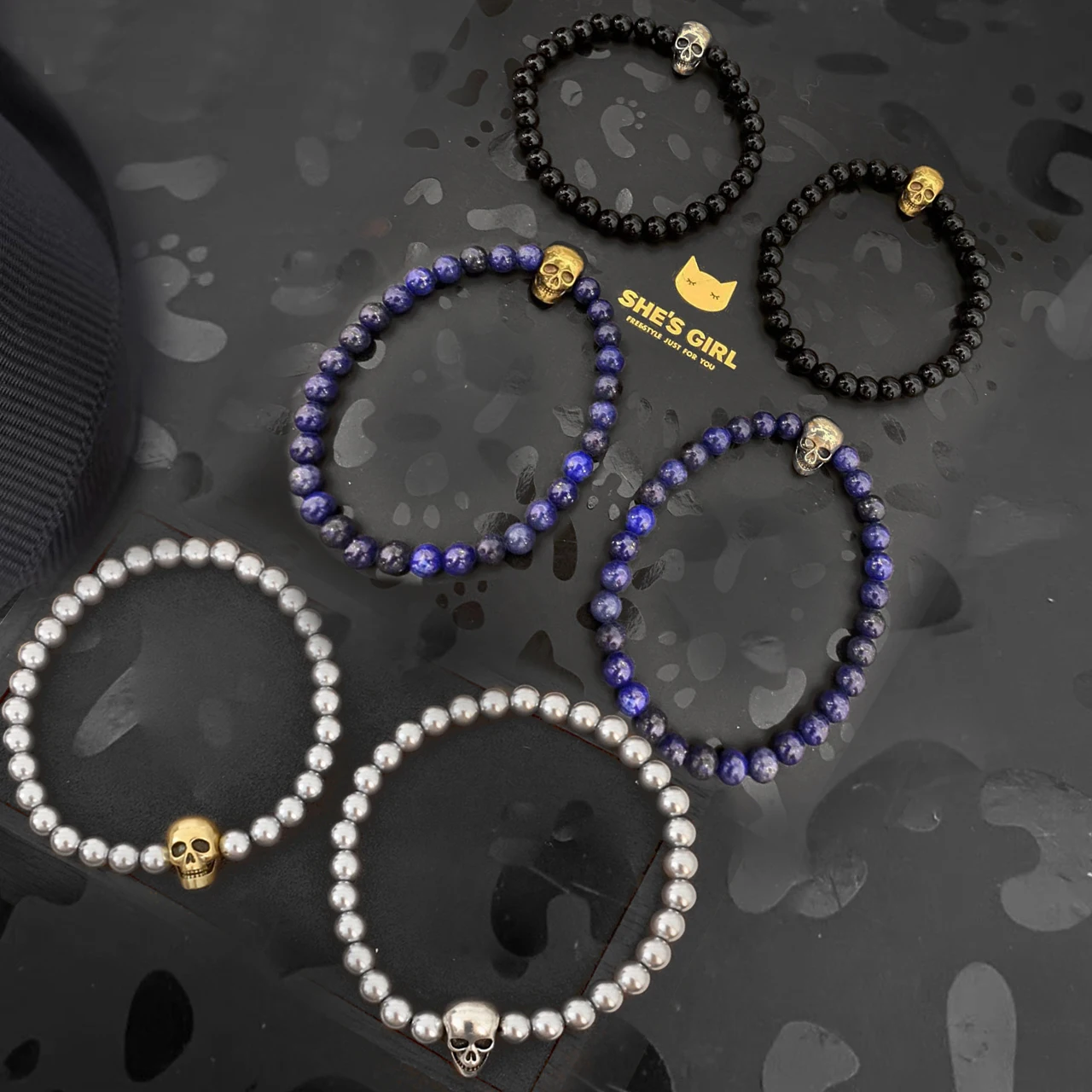 

Jewelry & Accessories Hip Hop Rock Style Skull Hanging Tag Half Jewel Beaded Couple Bracelet For Women And Men's Party Gifts