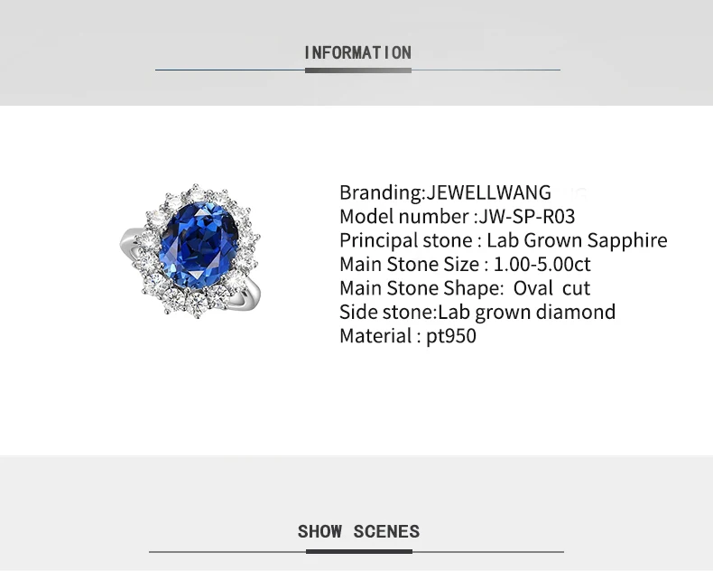 JEWELLWANG Damen-Luxusschmuck, Geschenk, im Labor gezüchteter Saphir-Ring, ovaler Schliff, Pt950-Platin, 1–5 Karat, königsblauer Edelstein, Partyschmuck – Detail 11