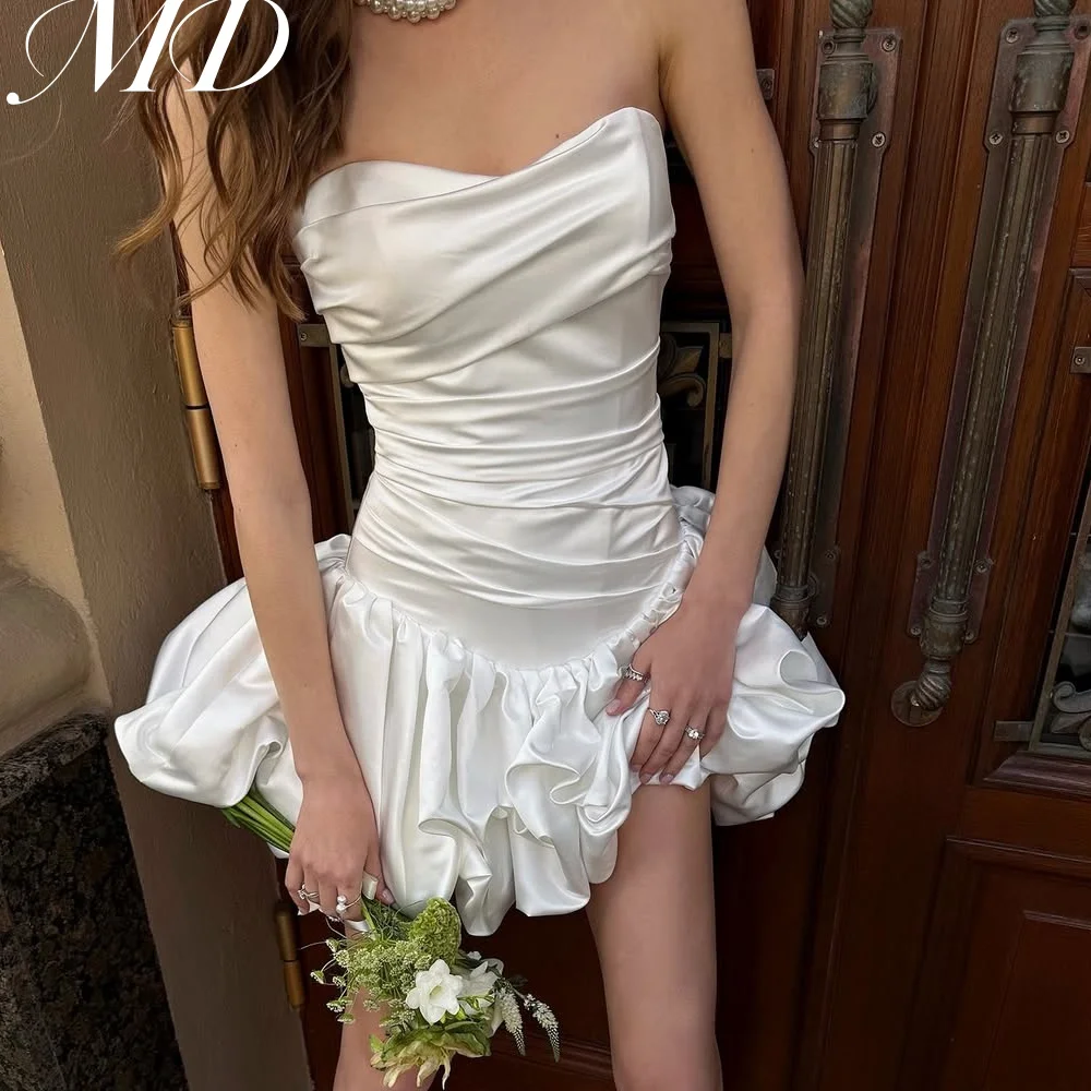 

MD 2025 Simple Short White Wedding Dresses A-line Sleeveless Pleat Mini Above Knee Bridal Gowns vestidos de fiesta Customized