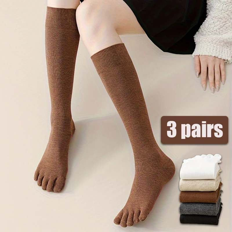 3-Pack Women's 5-Toe Design Over-the-knee Socks Breathable Comfortable High Quality Anti-Odor Toe Separation Long Leg Socks