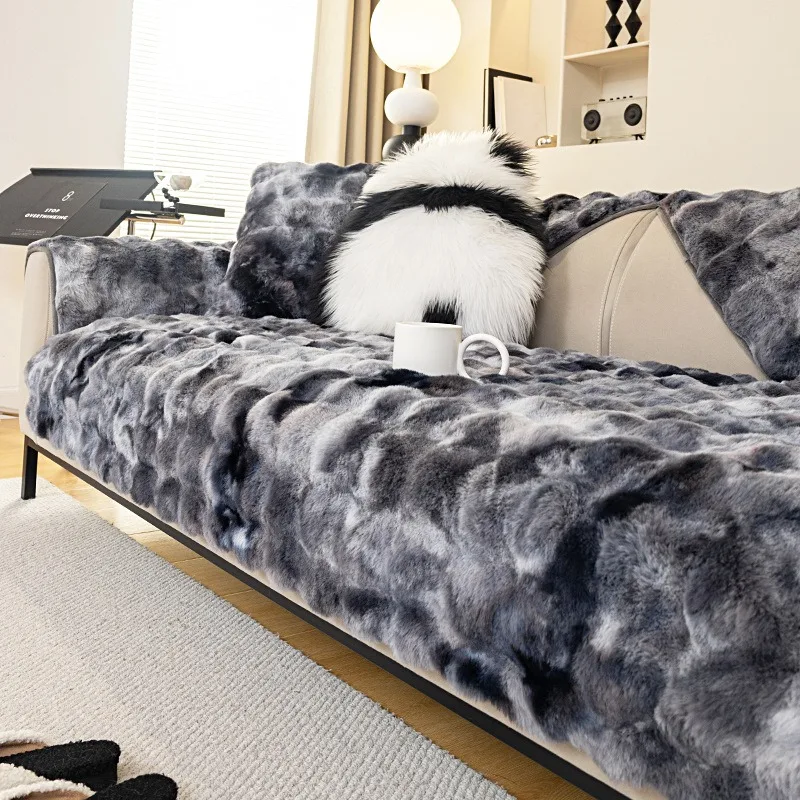 2025 nueva funda de sofá gruesa de felpa cálida en forma de L Protector de sofá de Color degradado para muebles de sala de estar