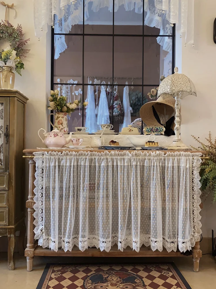 

French Soft Decoration Customized Retro Lace Curtains for Living Room Bay Window Curtain Non Perforated Kitchen Semi Short