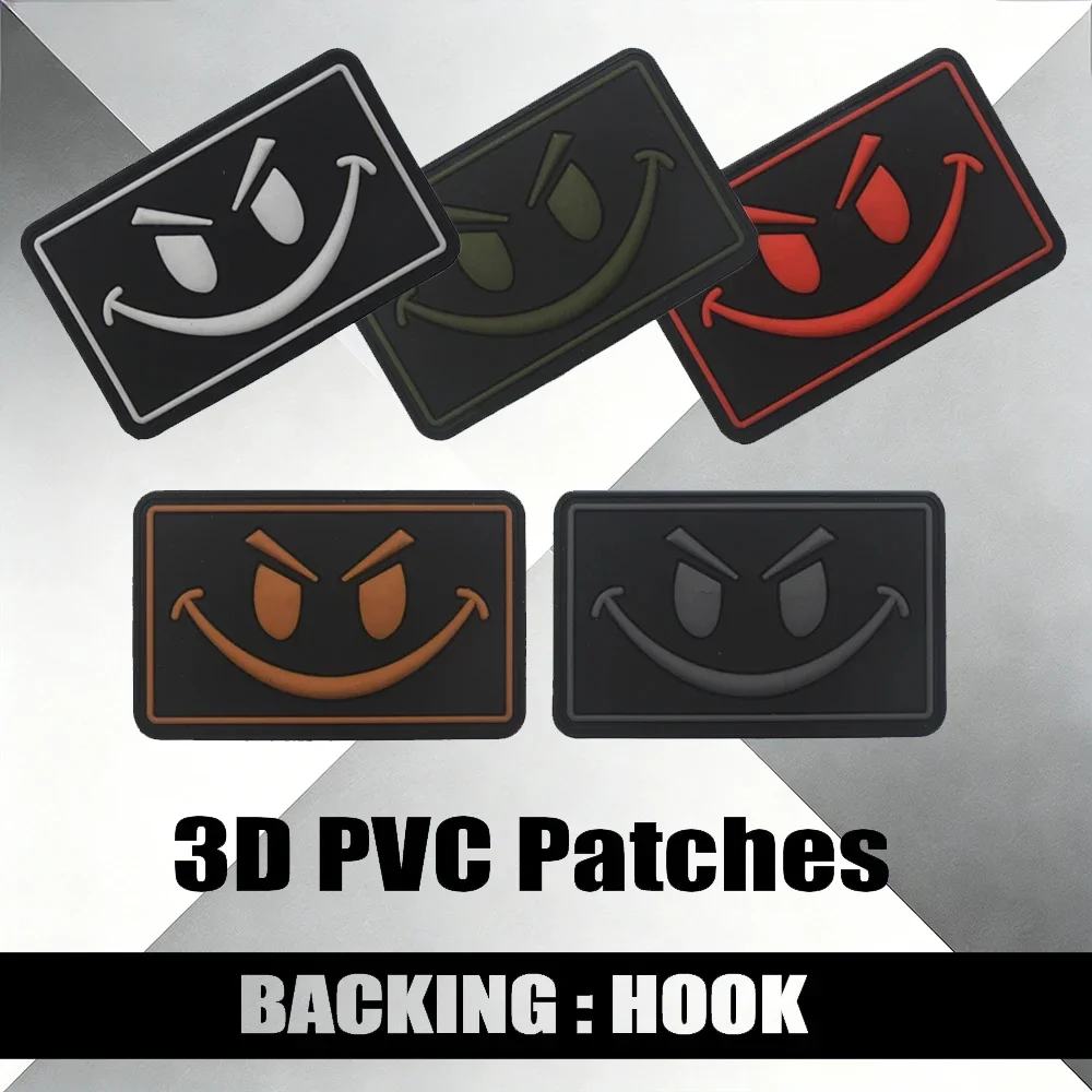 

3D-патч из ПВХ с улыбающимся лицом на липучке, забавная нашивка-улыбка, резиновый пришивной значок для одежды и рюкзаков, для персонализации