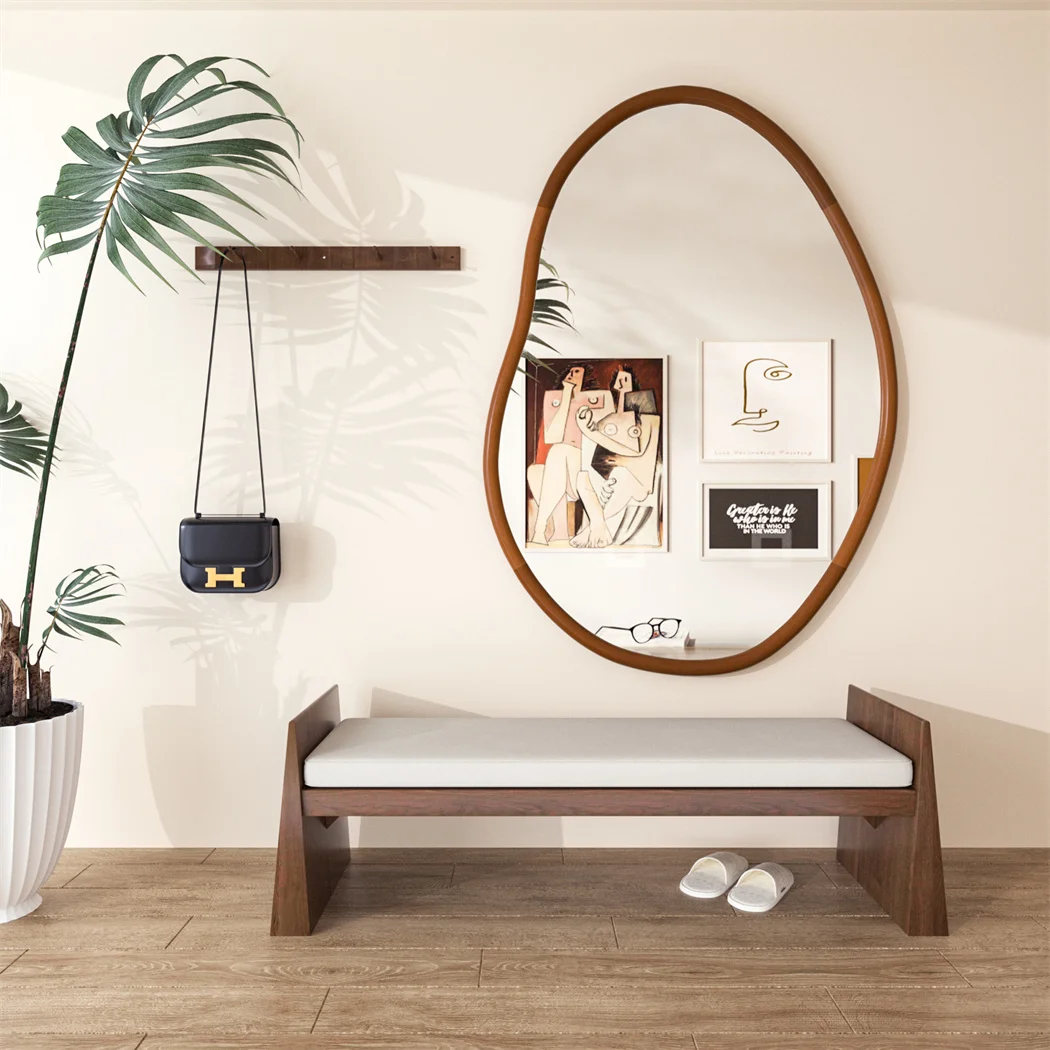 LUVODI Mid Century Asymmetrica Large Wall Mirror with Irregular Wood Frame Dressing Mirror