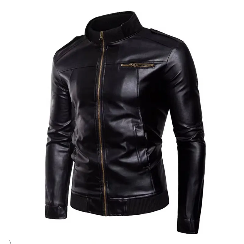 Primavera outono jaqueta de couro do plutônio dos homens sólida moda fino ajuste gola motocicletas outerwear masculino moto biker casacos de couro homem