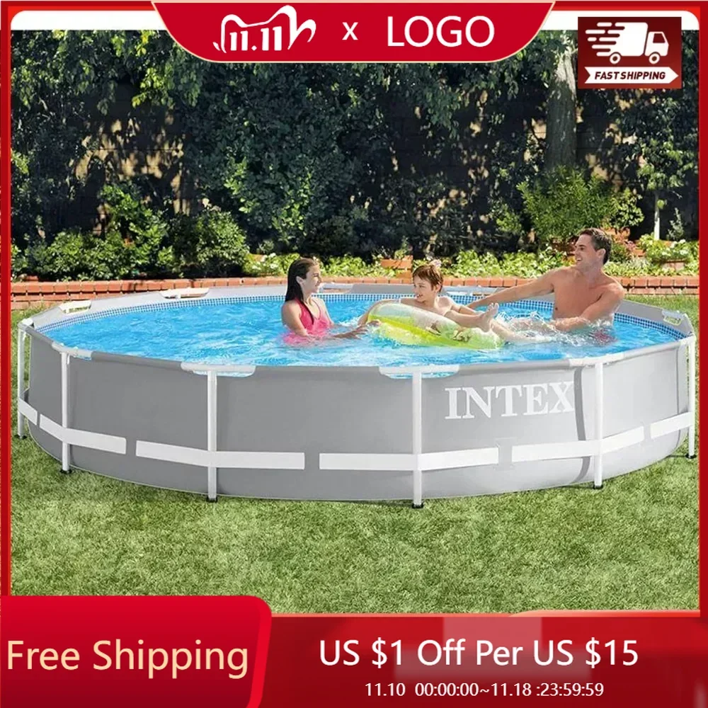 12 Foot X 30 Inch Prism Frame 6 Person Outdoor Round Above Ground Swimming Pool with Easy Set-Up, (Filter Pump Not Included)