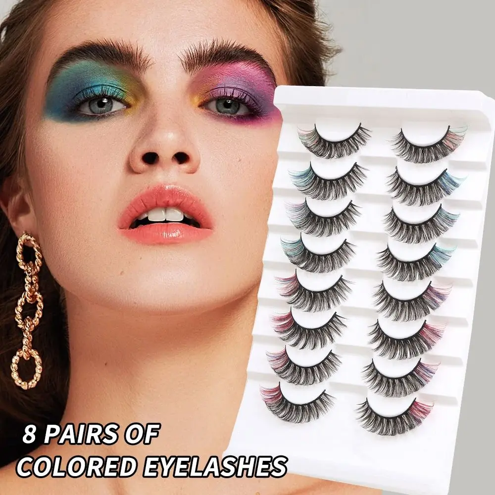 

8 Pairs Simulation Eye Eyelashes Bright Colors Wispy Colored Eyelashes Reusable Soft 3D Curled False Eyelashes Makeup Supplies