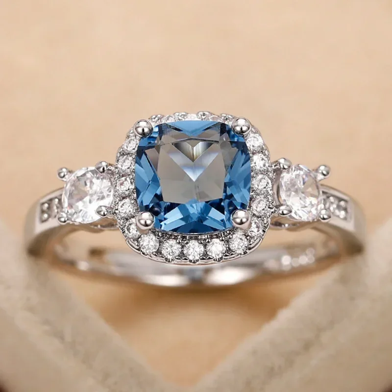 Elegant and Luxurious Dark Blue Zirconia Rings for Women Stylish and Classic Engagement/wedding Jewelry Anniversary Gift