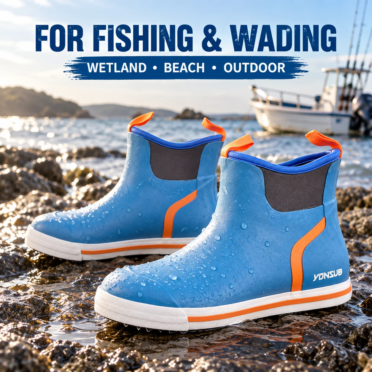 Yonsub Unisex Waterproof Ankle Deck Boots Lightweight Neoprene Rubber Anti-Slip Rain Shoes for Fishing Wading Beach Outdoor Use