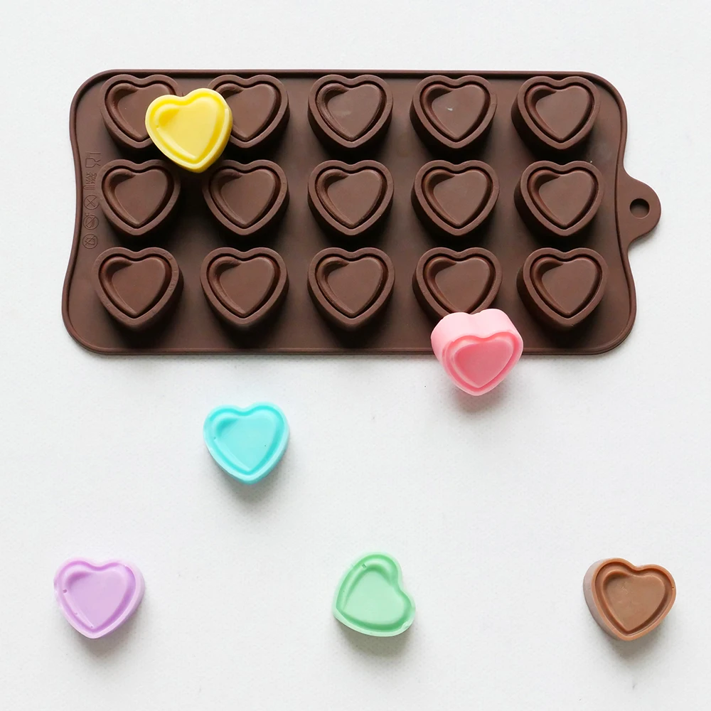 1 Stück doppelte herzförmige DIY-Antihaft-Silikonform mit 15 Mulden, verwendet für Gummibärchen, Pralinen, Süßigkeiten