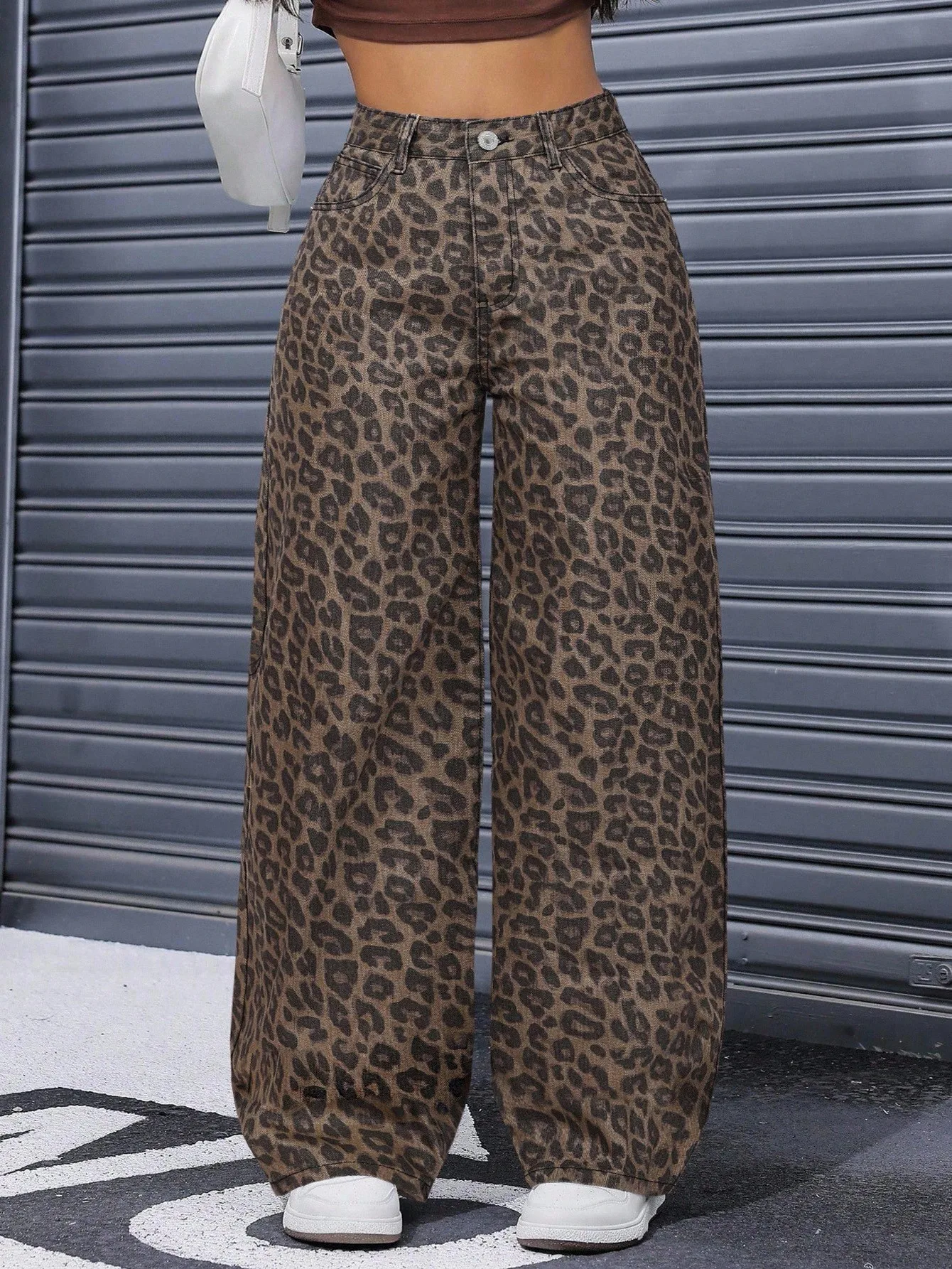 

Джинсы женские с леопардовым принтом, широкие, с высокой талией, повседневные, свободного кроя