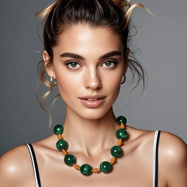 

Acrylic Round Big Beads Chain Necklace for Women 2026 Summer Beach Handmade Jewelry Waterproof Green Khaki Pink Amber