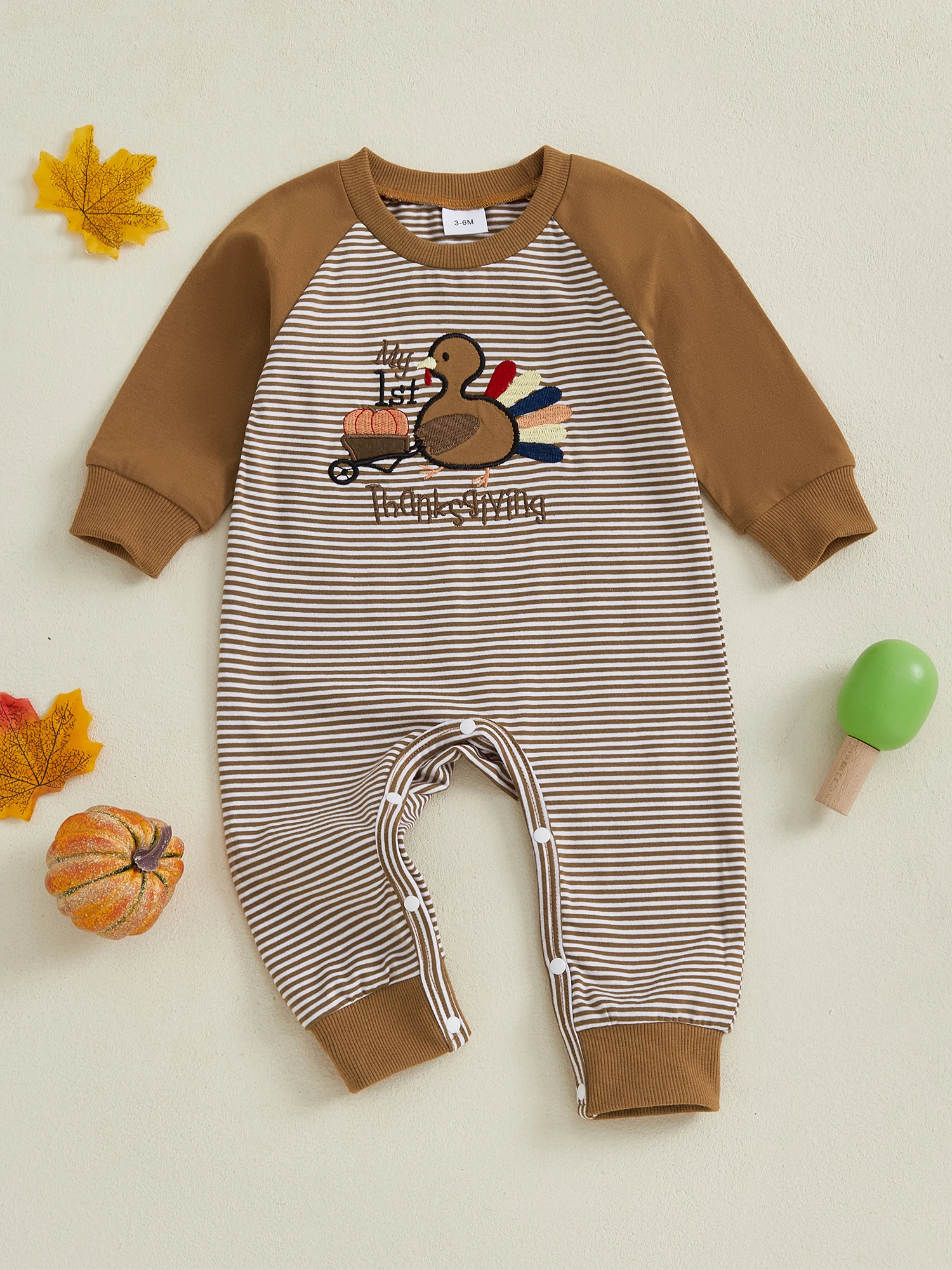 رومبير للأطفال الأولاد لعيد الشكر مع بدلة قفز مخططة بأكمام طويلة ورقبة دائرية مطرزة تركية لطيفة للاحتفالات الأعياد