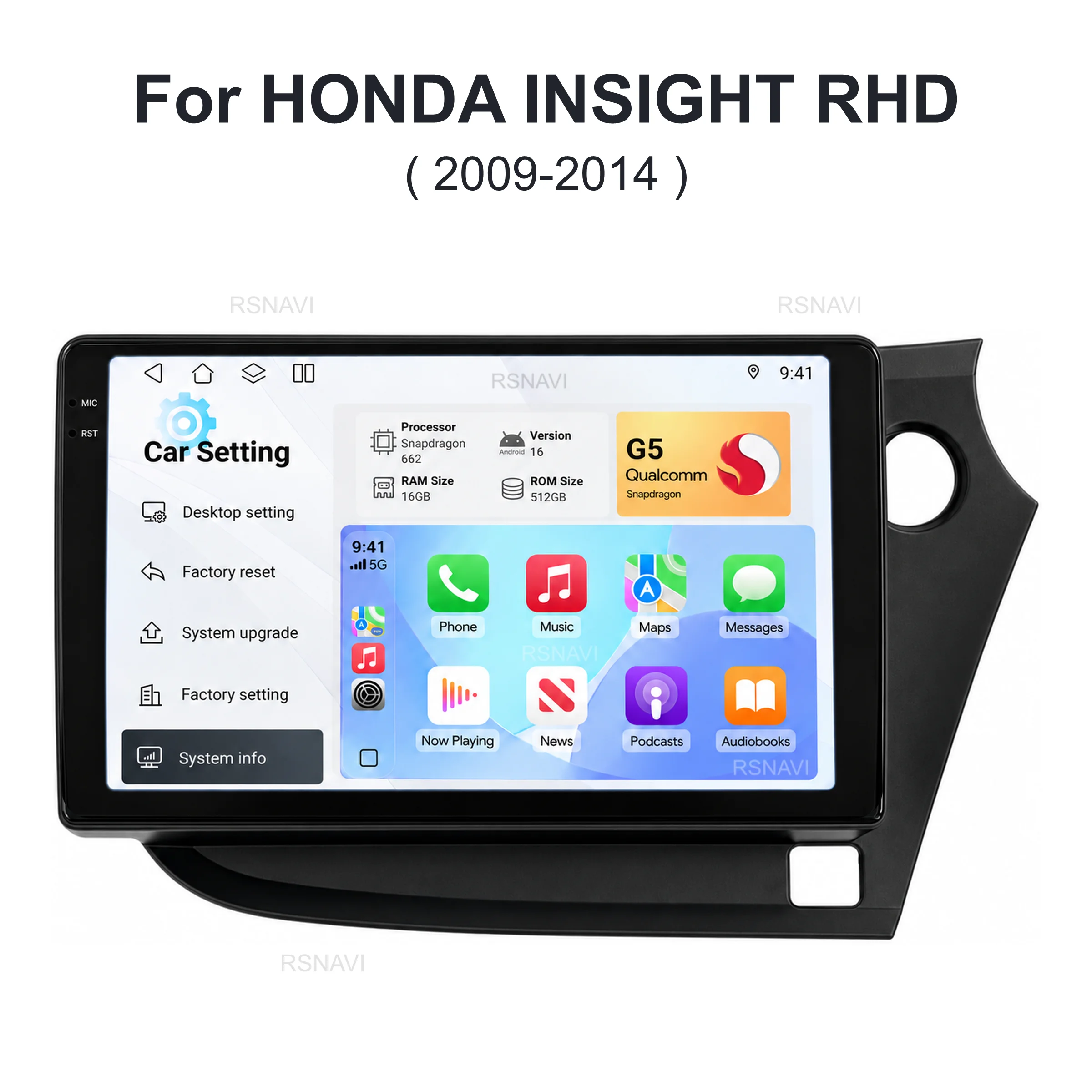 Android 16 Car Radio Multimedia Player For HONDA INSIGHT 2009 - 2014 Auto Wireless Carplay Car Stereo DSP wifi+4G Ai Voice 2 Din