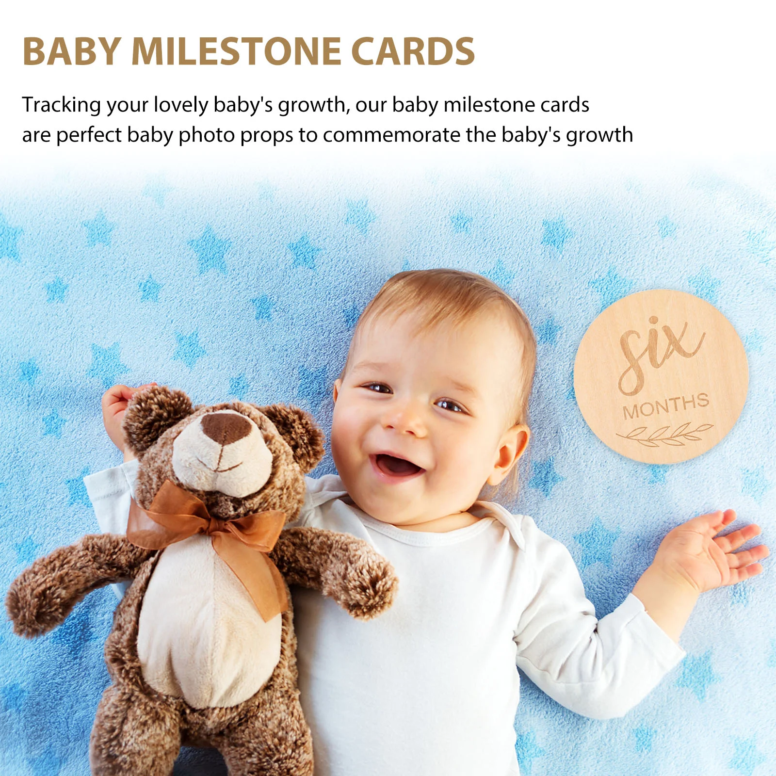 Photograph Wood Chips Emblems Wooden Monthly Cards Signage Baby Milestone Bamboo Signs Boy