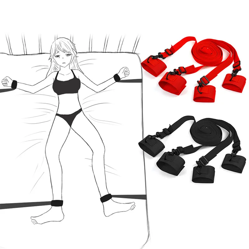 BDSM Restraint Set for Sex with Handcuffs Adult Couple Set SM Slave Sexope Bed Restraints Sex Toy Nylon Handcuff Ankle Cuffs Kit