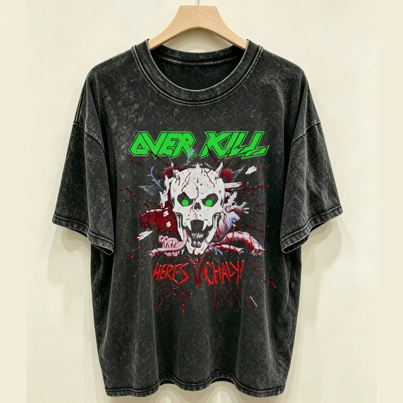 washed T Shirt Vtg 1988 Overkill We came to Shred Band basic black NH10391 vintage Washed streetwear Slightly Comfortable
